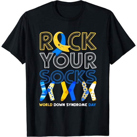 World Down Syndrome Day T Shirt Rock Your Socks Awareness T-Shirt Black Small
