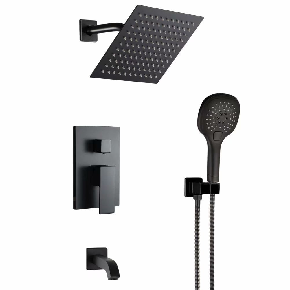 Matte Black Shower System Bathroom Rainfall Shower Faucet Set with Tub