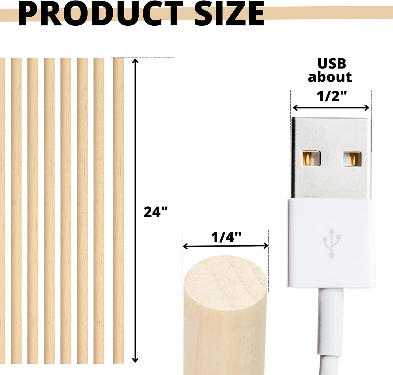 40 PCS Wooden Dowel Rod 24 Inch x 1/4 inch Wood Craft Sticks Wooden for Crafts Rods Bamboo Wood Sticks Long for DIY