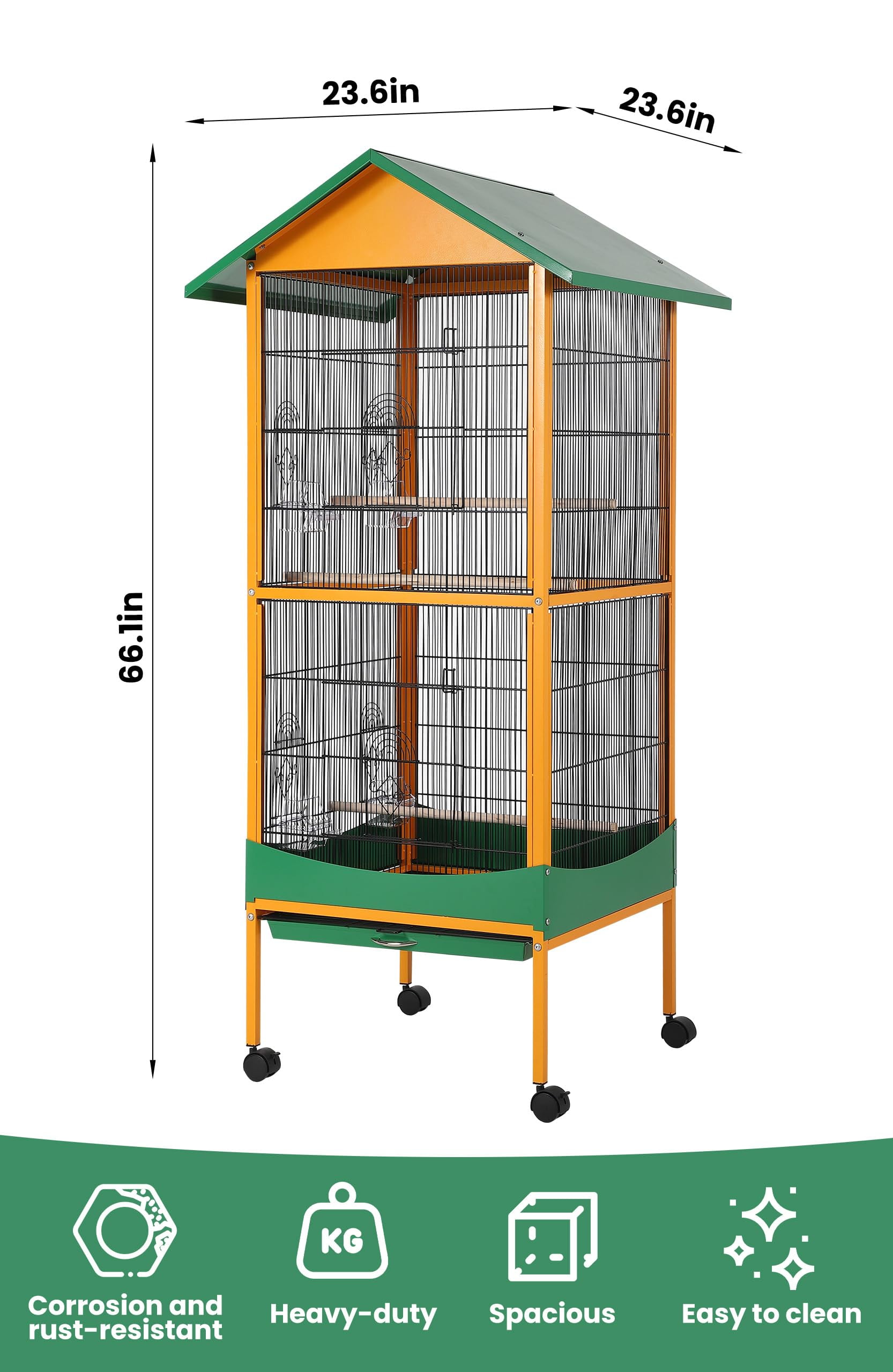 TEQIN 66-Inch Playtop Wrought Iron Large Parrot Bird Cages With Rolling Stand For Cockatiels Parrot Quaker Conure Parakeet Lovebird Finch Canary Small Medium Parrot Cage Birdcage