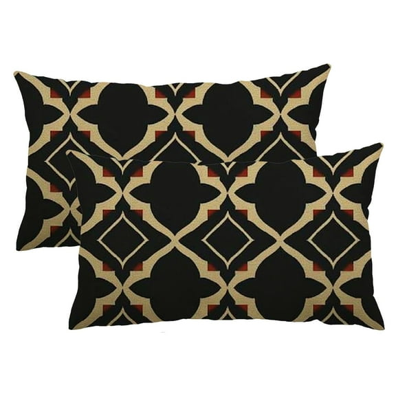 PHYHOO Set of 2 12x20 Black and Gold Tan Quatrefoil Pattern Cushion Pillow Case Home Decor Pillowcase 12x20inch