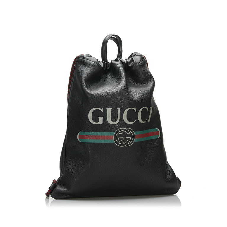 Unisex Pre-Owned Authenticated Gucci Logo Drawstring Backpack Calf Leather  Black 