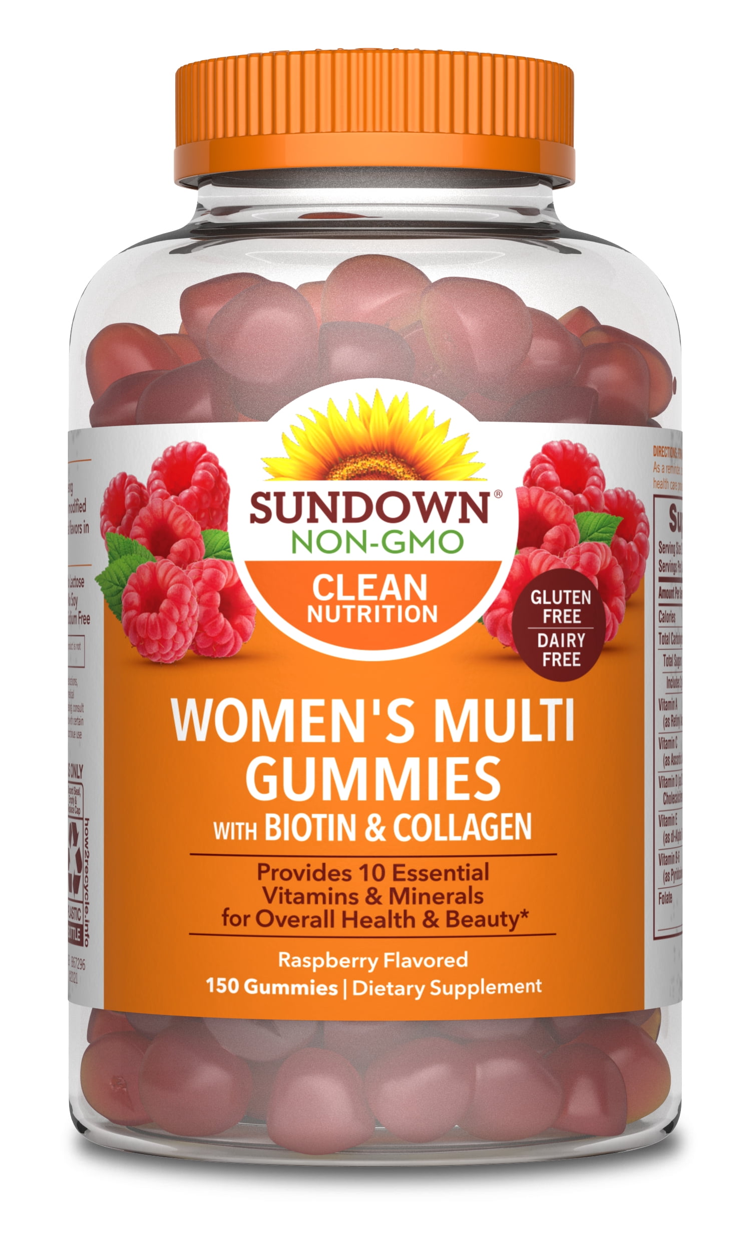 Sundown Women's Multi Gummies, Multivitamin with Biotin and Collagen, Dietary Supplement, Raspberry Gummies, 150 Ct