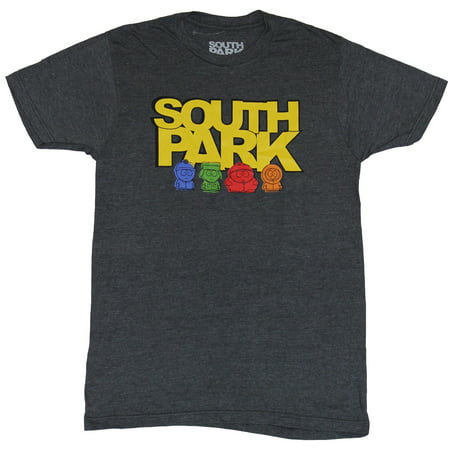 South Park Mens T-Shirt  - Primary Colored 4 Character Image Under