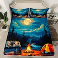 thumbnail image 2 of Full Size Camper Sheets for Travel Trailers, Happy Camping Sheet Set Travel Car Rv Accessories Full Bed Sheets Set, Tents for Camping Adventure Design Flat Fitted Sheet Cartoon Room Decor, 2 of 5