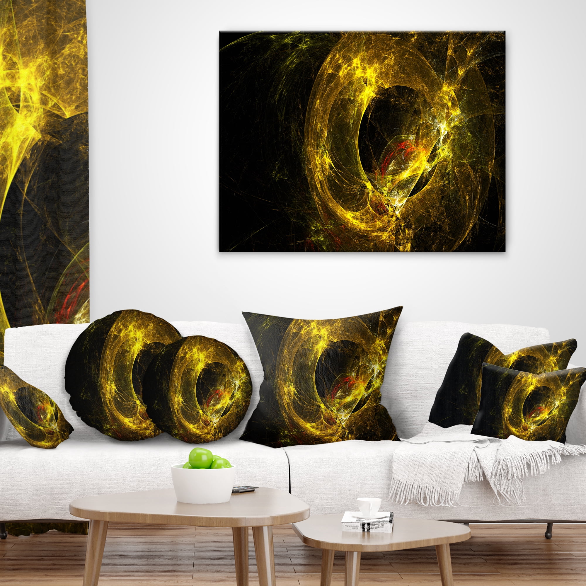 Designart Far Spherical Galaxy Golden - Abstract Throw Pillow - 12x20