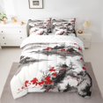thumbnail image 2 of jejeloiu Japanese Style Architecture 7-Piece Bedding Comforter Set,Vintage Flower Floral King Bedding Sets,White Gray Red Bed Sheets For Teens,Microfiber Bedroom Decor Reversible, 2 of 8