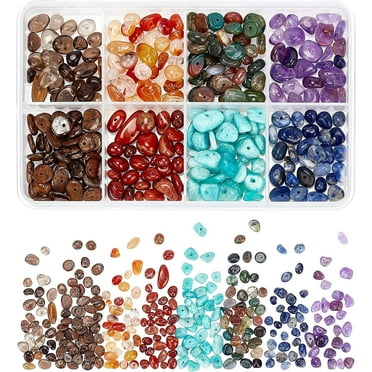 Natural Stone Chip Beads Crystal Loose Chip Bead Mixed Irregular Gemstones for Earrings Bracelet Jewelry Making (8 Materials) DIY