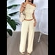 thumbnail image 4 of Conjuntos de Dos Piezas para Mujer, Top Corto Informal de un Solo Hombro, Pantalones Anchos y Conjuntos Y2K A Juego. Amarillo L, 4 of 7