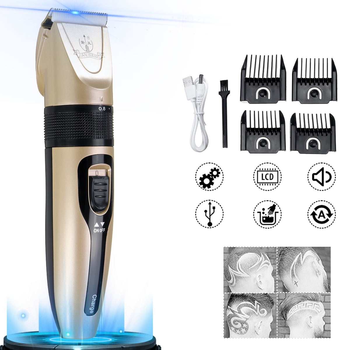 Professional Hair Clipper Men's Electric Cordless Hair ...