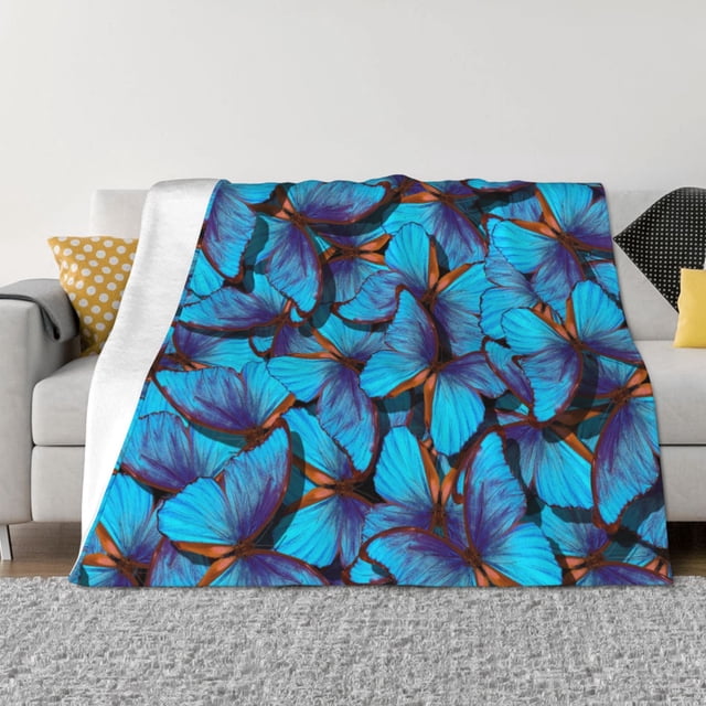 Balery Blue Butterflies Manta de Franela con Dibujo, Lujo Ultra Suave y Cálido, Antipelusa y Resistente a las Arrugas para Cama, Sofá, Camping -60"x50"