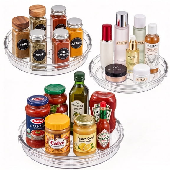 3 Pack Lazy Susan Organizer, Turntable for Cabinet, Pantry Organizers and Storage, Rotating Condiment Organizer for Kitchen, 9.25'' 10.6'' 12''