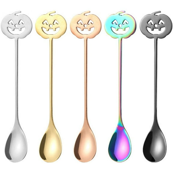 Halloween Pumpkin Spoons Pumpkin Head Coffee Spoon Multi-function Spoon Stainless Steel Dessert Spoon Cocktail Stirrer for Home