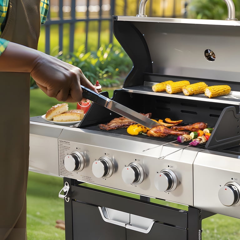 HighSound 4 Burner Propane Gas BBQ Grill with Side Burner