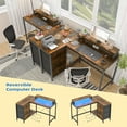 thumbnail image 4 of Takywep Tabby L Shaped Desk, Modern Gaming Desk with Power Outlets, USB Ports, 3 Drawers, Bookshelf, Spacious Workstation Table, Removable Computer Stand, Ergonomic Office Desk, 4 of 8