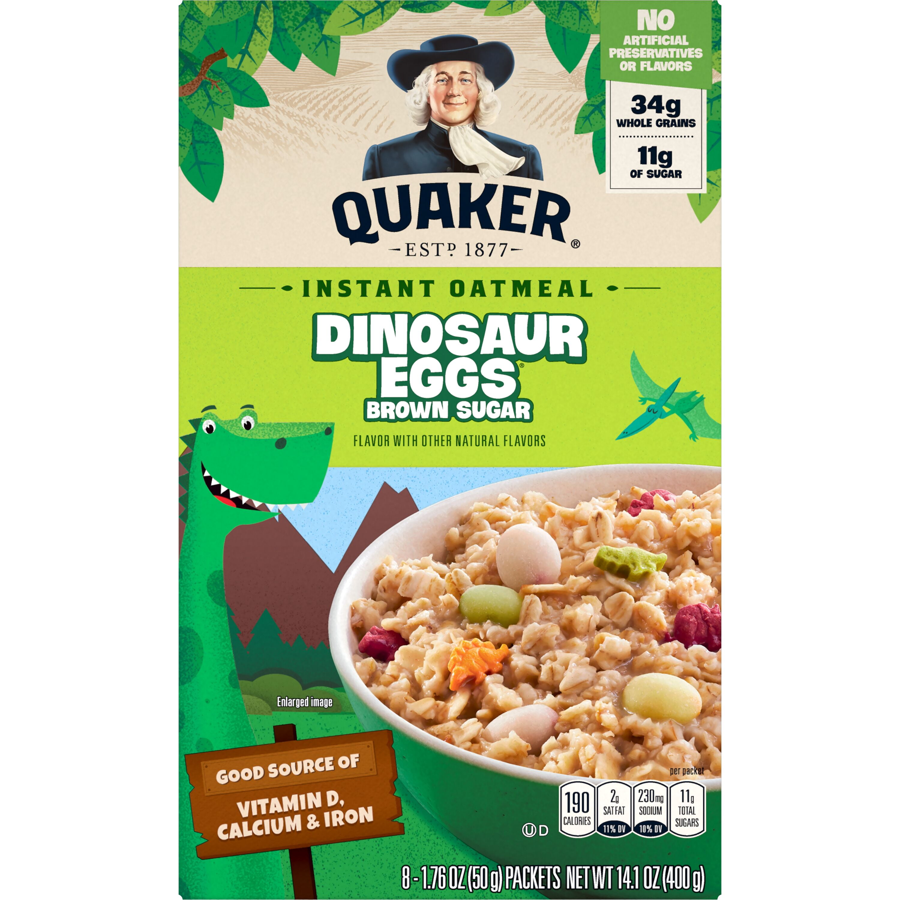 Quaker Instant Oatmeal, Dinosaur Eggs & Brown Sugar, 1.76 oz, 8 Packets