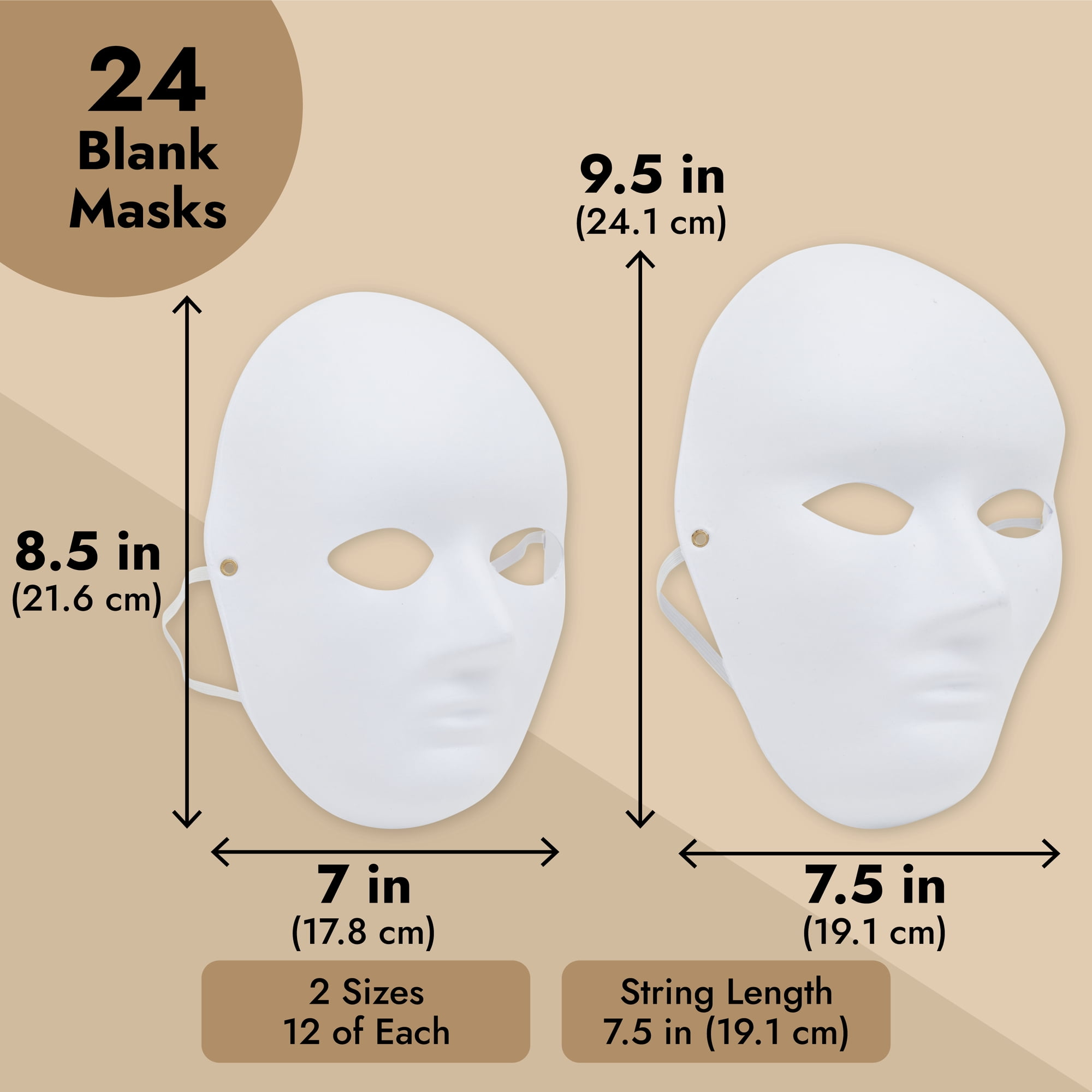 24 Pack Blank Paper Mache Masks to Decorate, White Opera Mask for Carnival,  Masquerade Party, Theatre, Halloween (2 Sizes)