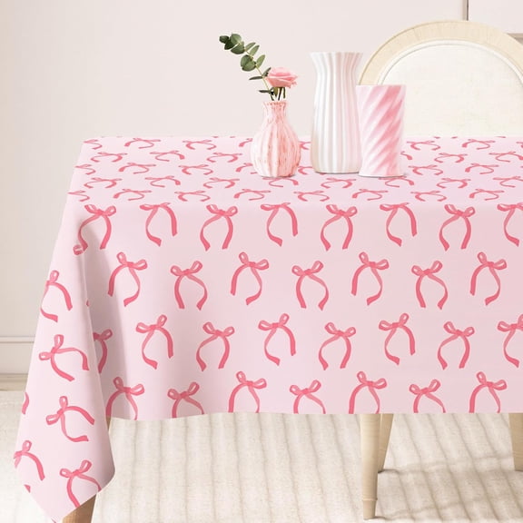 Pink Bow Tablecloth Watercolor Bowknot Coquette Table Cover 60 x 102 Inch Picnic Table Cloth for Birthday Baby Shower Bachelorette Party Supplies Decoration