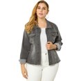 thumbnail image 1 of ChaqueDe MezclilDeshilachaCon Frente Lavado Clásico PaMujer De TalGrande Gris 2X, 1 of 6