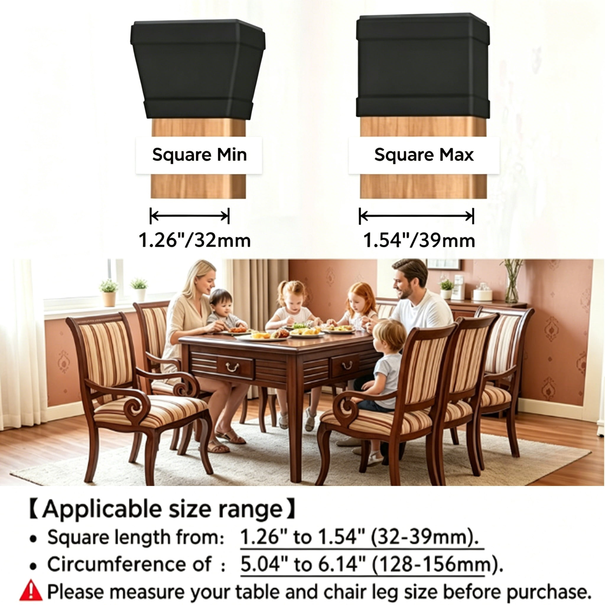 16 PCS Square Chair Leg Floor Protector, Silicone Chair Leg Cover, Mobile Table Leg pad, Furniture Leg Protectors with Felt,Protect The Floor from Scratches.1 1/2 in Black.
