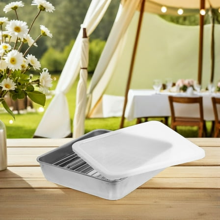 STRANDCHIC Stainless Steel Rectangular Oven Roasting Pan Set with Lid and Cooling Rack Cookware