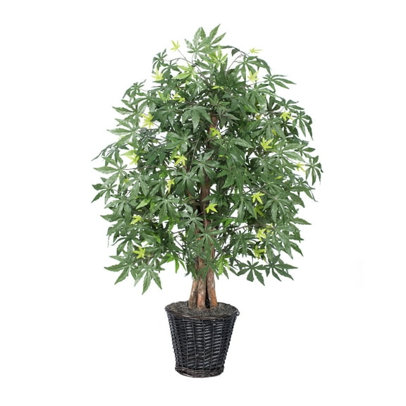 Vickerman 4' Artificial Japanese Maple Extra Full Bush, Rattan Basket