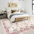 thumbnail image 2 of Balacho Soft Vintage Boho Floral Patterned Neutral Medallion Faux Wool Area Rug, 6' x 9', Pink, 2 of 8