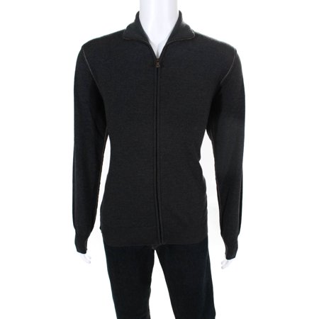 Pre-owned|Dolce & Gabbana Mens Wool Mock Collar Zip Up Cardigan Sweater Gray Size 52