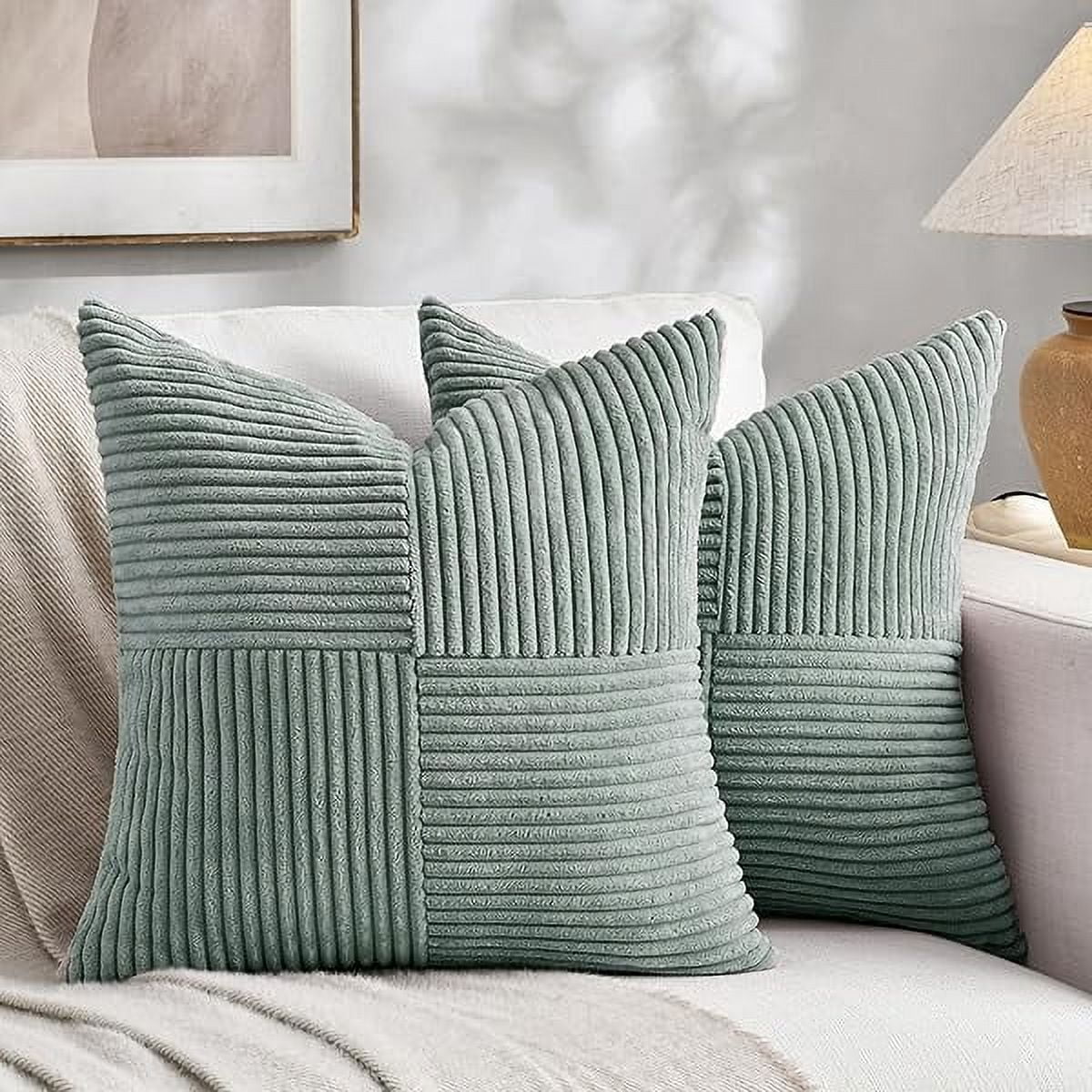 Fancy Homi 2 Pack Dark Gray Lumbar Pillow Covers - 12x20 Inch Corduroy Striped Cushion Covers