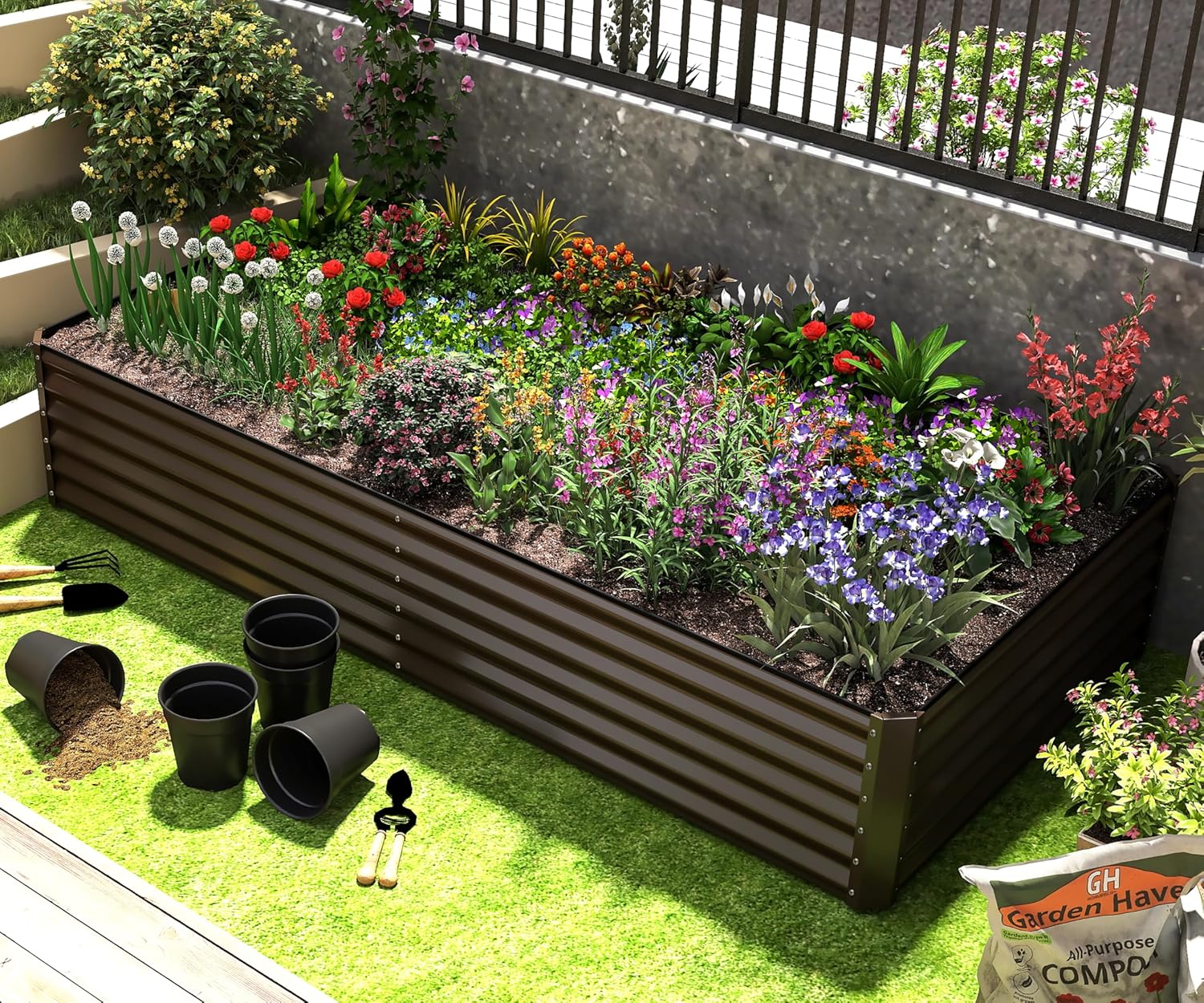 Galvanized Raised Garden Bed, Outdoor Planter Garden Boxes Large Metal Planter Box for Gardening Vegetables Fruits Flowers, Brown 6x3x1.5Ft