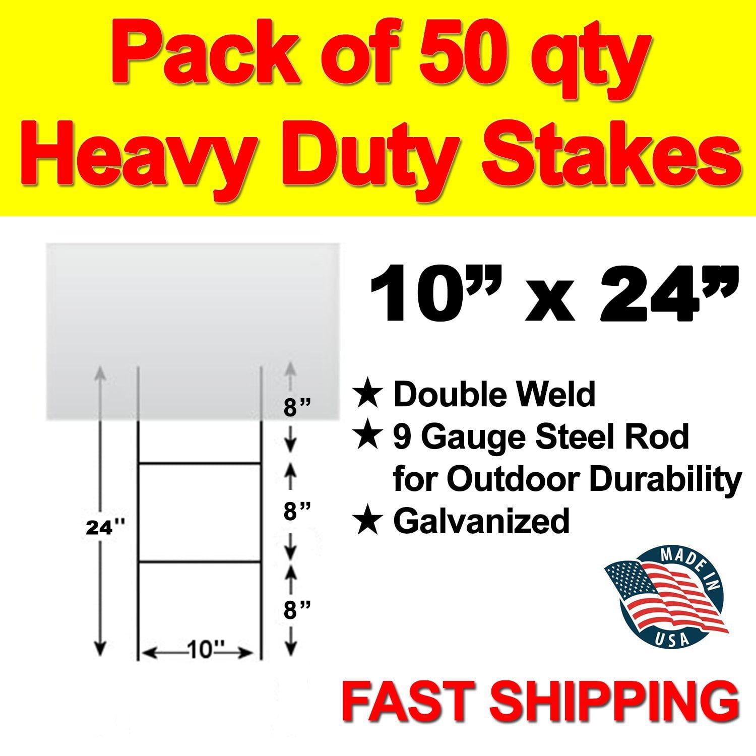 6" x 24" Yard Sign H-stakes for Lawn Signs 50 Pack 