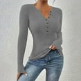 thumbnail image 5 of Bmawag Spring Blouses for Women 2025 Long Sleeve V-Neck Solid Color Button Up Pullover Shirts Women's Fashionable Dressy Casual Loose Shirts Gifts for Women Gray L, 5 of 8