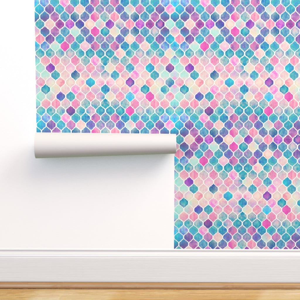 Rainbow Pastel Ogee Pattern By Micklyn Rainbow Custom Printed Removable Self Adhesive Wallpaper Roll by Spoonflower Rainbow Wallpaper