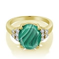 thumbnail image 2 of Gem Stone King 6.40 Ct Green Malachite White Created Sapphire 18K Yellow Gold Plated Silver Ring (Size 5), 2 of 4