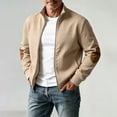 thumbnail image 5 of SGFCWSX Men's Bomber Jacket Knit Stand Collar Contrast Elbow Patch Full Zip Casual Coat with Pockets Khaki Size XL, 5 of 8