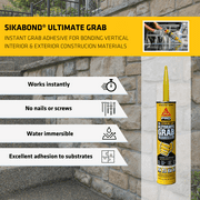 Sika SikaBond - Ultimate grab instant polyurethane adhesive - Gray - Ideal for indoor and outdoor use - Waterproof and water immersible - 10.1 fl.oz