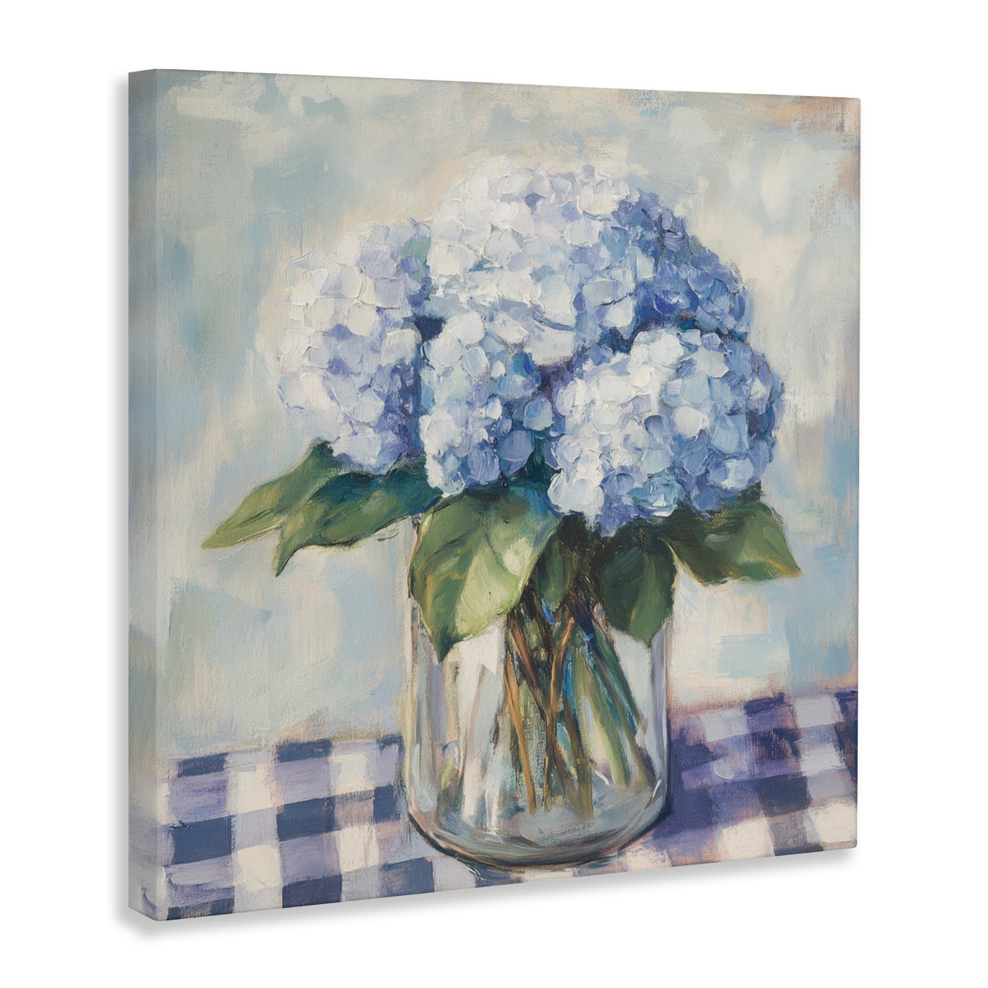 Stupell Industries Hydrangeas on Gingham Tablecloth Canvas Wall Art, design by Petal Prints Design
