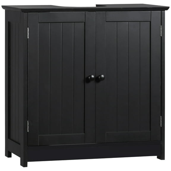 Modern Bathroom Vanity HOMCOM Under Sink Bathroom Cabinet with 2 Doors and Shelf, Pedestal Sink Bathroom Vanity Cabinet, Black,Wooden Bathroom Vanity