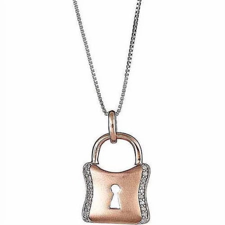 Arista Round Accent Diamonds Lock Pendant in Solid Stainless Steel , 16"