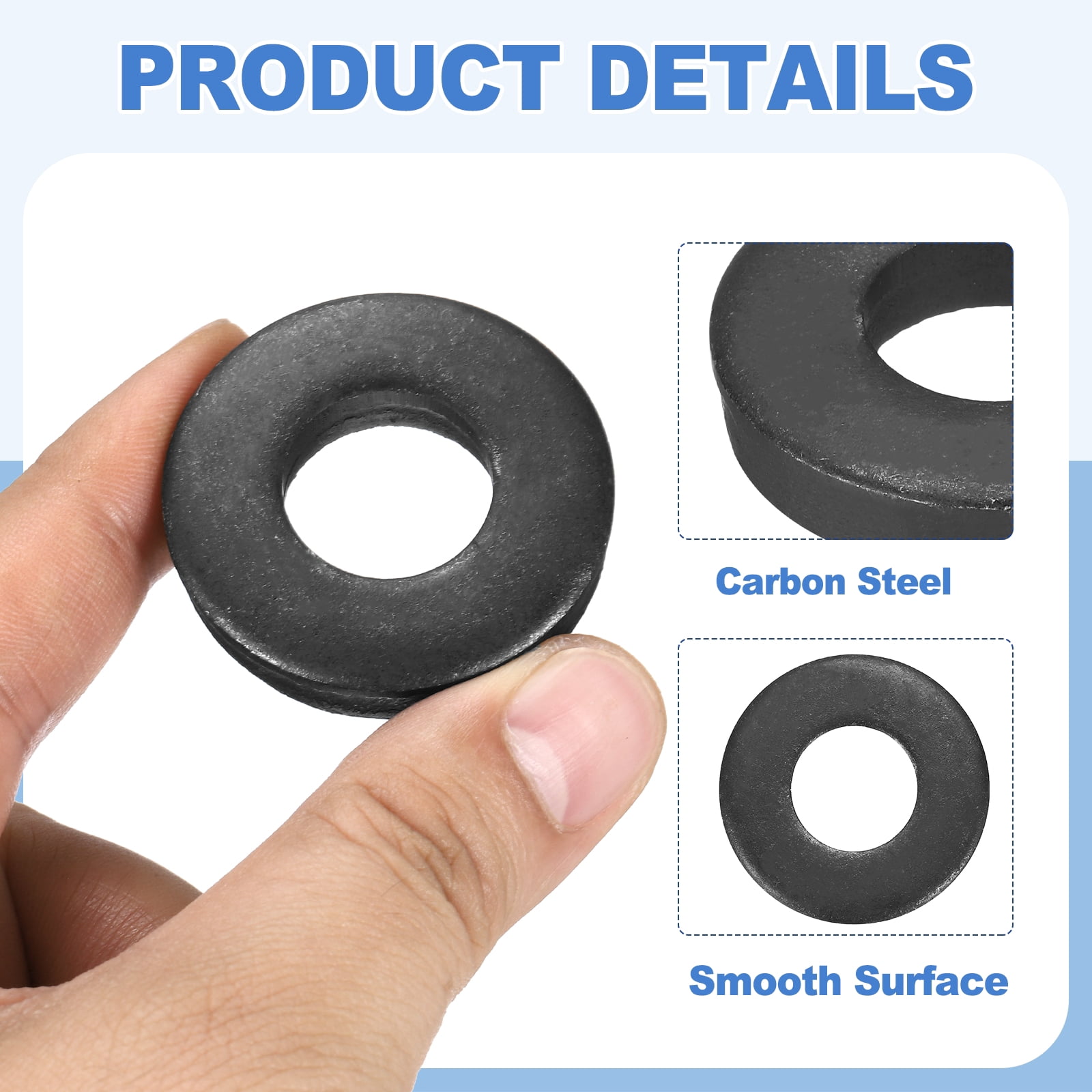 Uxcell 12pcs Black Flat Washer for M18 Screw, Steel Metal Washers 18mm ID 40mm OD 8mm l for Industrial, Screws Bolts
