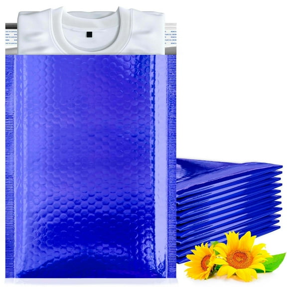 Blue Metallic Bubble Mailers, 7.25 x 11 Inches. Pack of 200 Bright Metallic Bubble Envelope. Self-Seal Foil Shipping Envelopes. Waterproof Poly Mailers Metallic for Small Business