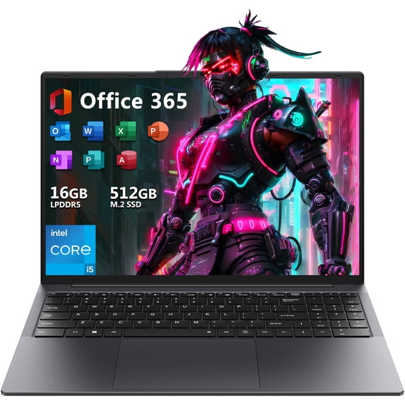 16" Laptop Computer,Intel Core i5,16GB RAM 512GB SSD,Windows 11 Pro Notebook PC,MS Office 365,100% sRGB Color Gamut FHD Display,Dual Band Wi-Fi,Webcam