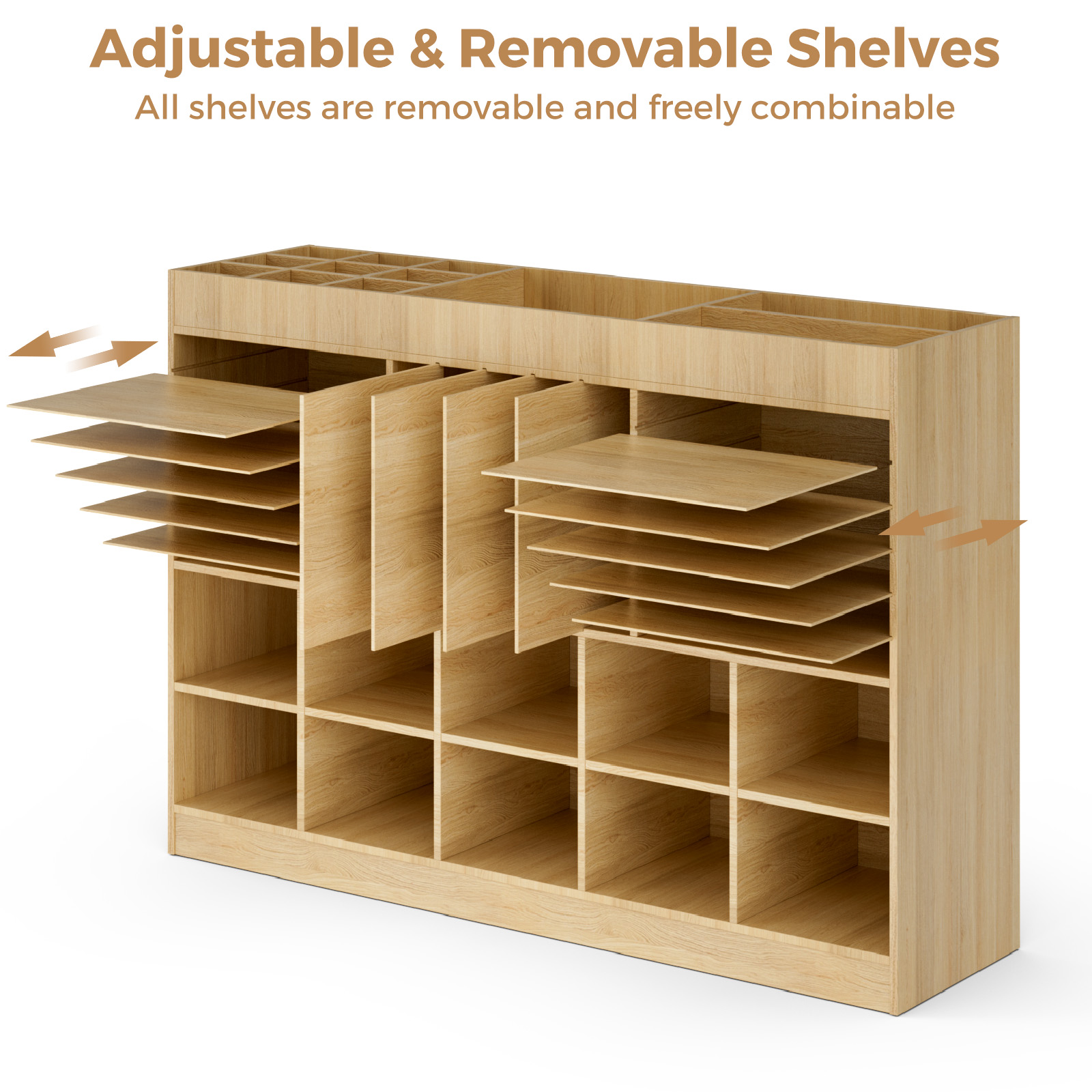 Advwin Wooden Classroom Storage Cabinet with Adjustable Shelves, 10 Cubbies, Removable Dividers & Anti-Tip Kit, Toy Storage Bookshelf for Preschool, Daycare, Home School