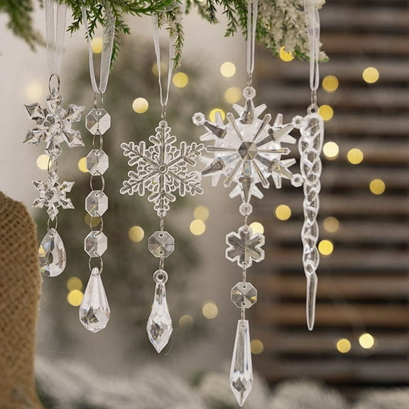 18 Pcs Christmas Tree Crystal Ornaments Acrylic Snowflake Decorations Hanging