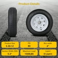 thumbnail image 2 of 5.30-12 Trailer Tire Wheel 2 Pack with 12 inch Rims, 6 Ply Load Range C 1050 lbs, 5 Lug 4.5 inch Bolt Pattern, Heavy Duty Replacement Assembly for Utility Boat Cargo Trailer, 2 of 6