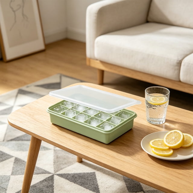 Large Ice Tray With Lid Silicone Ice Cubes Tray 15-Cubes Freezer Ice Molds Ice Maker Molds Ice Cubes Tray
