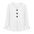 thumbnail image 2 of LEKWK Ruffle Long Sleeve Shirts for Women V Neck Button Front Linen Tops Pleated Loose Dressy Casual Tunic Tops Fall Daily Office Travel Outfits, 2 of 6