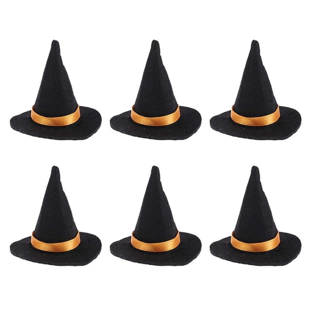 6 mini sombreros de bruja de fieltro, decoración de botellas de vino hechas a mano para obsequios de fiesta de Halloween