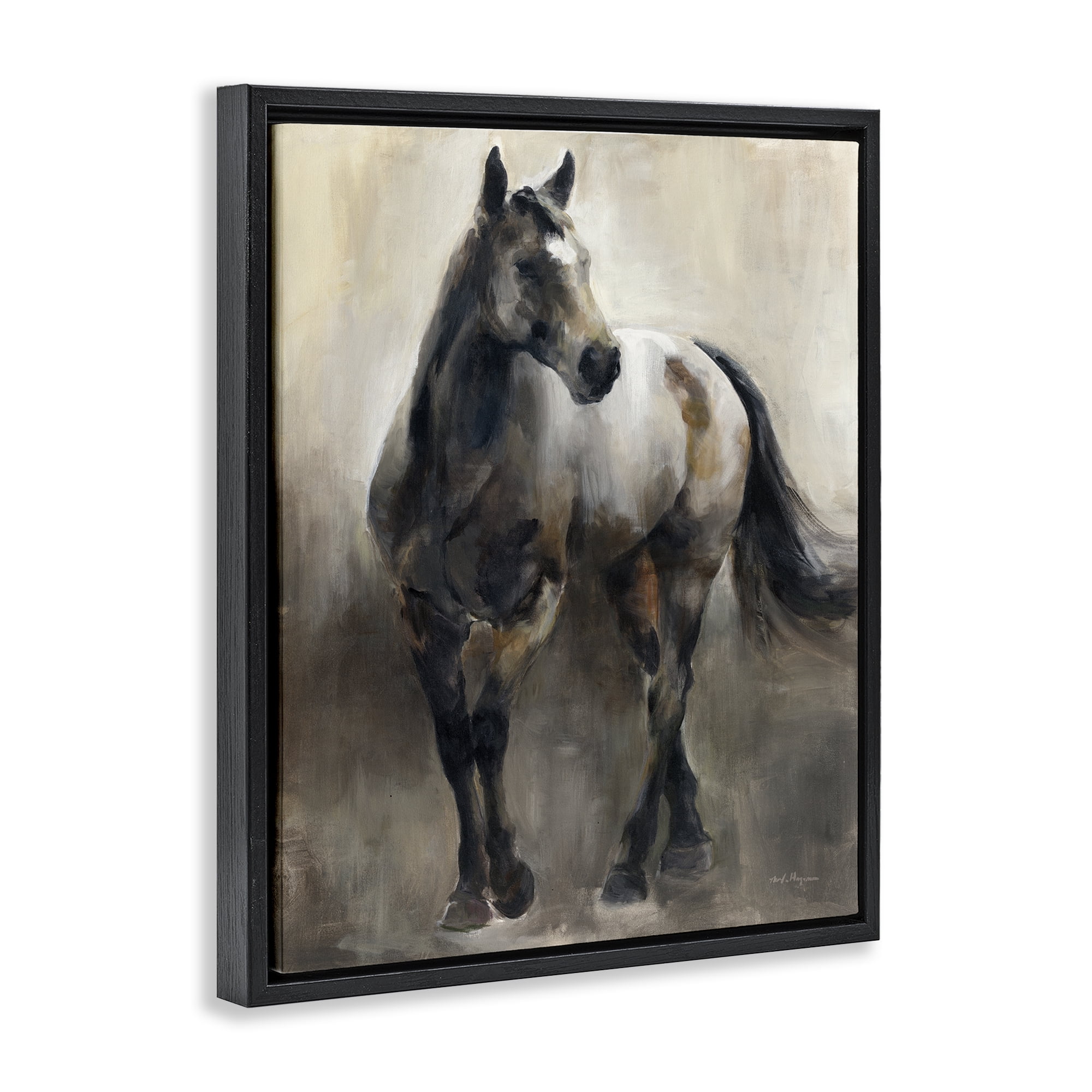 Stupell Industries Copper & Nickel Horse Animals Painting Black Floater Framed Canvas Art Print Wall Art, 25 x 31