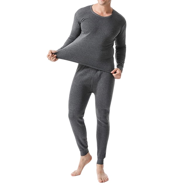 Guardurnaity Calzoncillos largos de invierno, ropa interior térmica, Color sólido, autocalentamiento, cuello redondo, ropa cálida gruesa, conjuntos de ropa Gris oscuro SG